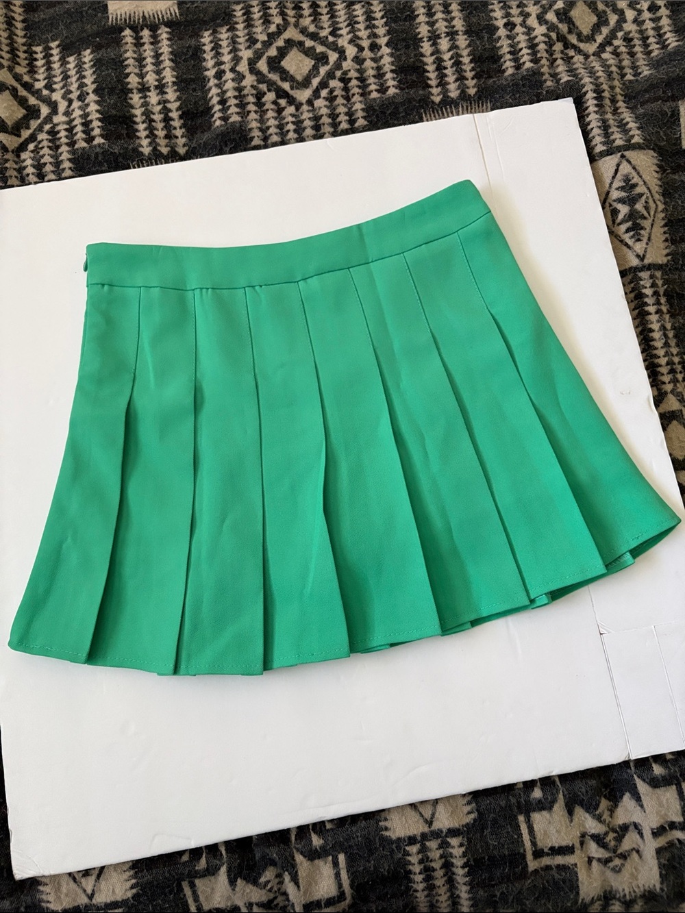 Green Pleated Skater Mini Skirt